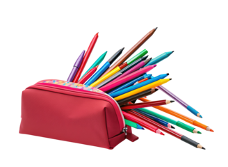 Colorful pencil case with vibrant pencils and pens for school supplies and creative organization
