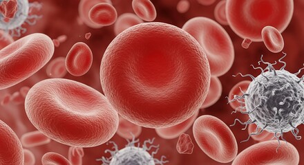 Red Blood Cells and Virus Infection Close Up Medical Illustration for Healthcare Concepts
