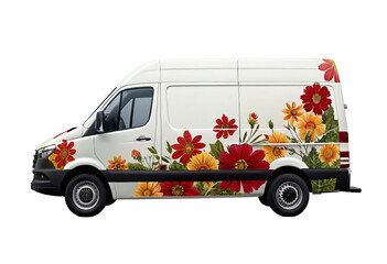 Decorative van wrap with vibrant floral design for eye-catching business promotion and marketing