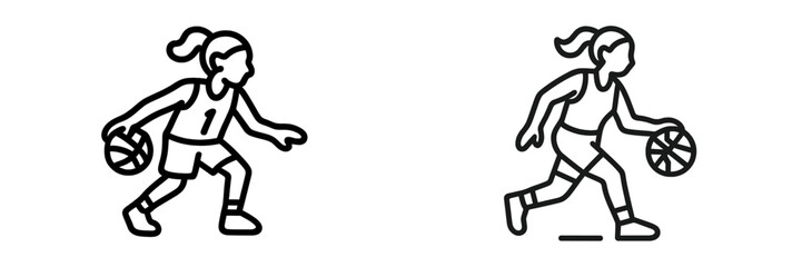 Vector illustration of a young girl dribbling a basketball