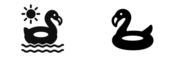 Summer fun with inflatable duck and flamingo floaters in pool