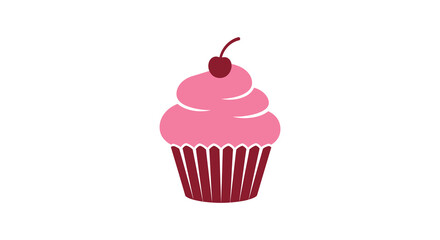 A pink cupcake with cherry on top in a red wrapper