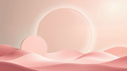 Minimalist Pink Landscape with Sun and Hills