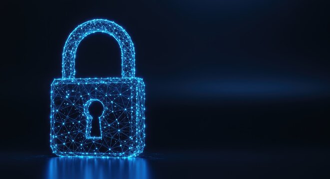 Cybersecurity concept with futuristic glowing padlock for data encryption and protection - Powered by Adobe