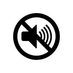 Mute icon in black and white representing silenced audio or sound off setting or volume disabled
