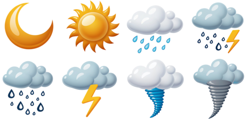 Weather icon set with sun rain cloud lightning storm for forecast and meteorology illustration