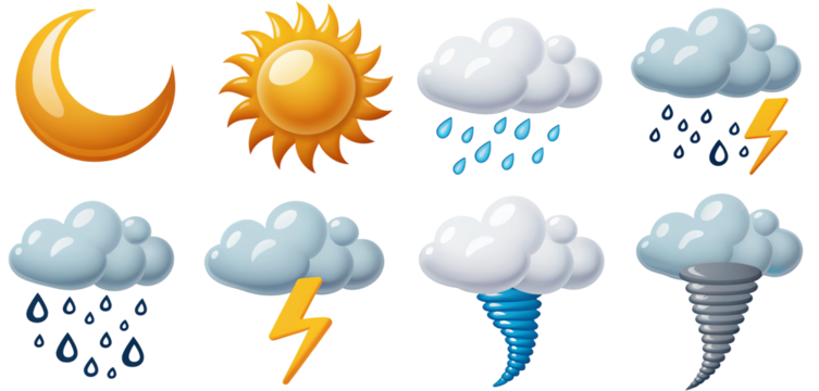 Weather icon set with sun rain cloud lightning storm for forecast and meteorology illustration