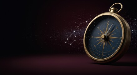 Classic compass illustration against a starry backdrop symbolizes guidance precision and timeless exploration