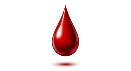 Single Red Blood Drop on White Background Medical Symbol for Donation and Healthcare Concepts