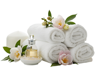 Relaxing spa essentials with fresh towels and floral aromatherapy for ultimate rejuvenation today
