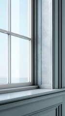 Naklejka premium classic glass window with flush jambs, side panels, clear glazing with refined styling.