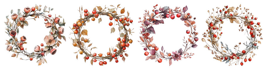Autumn wreaths with vibrant foliage