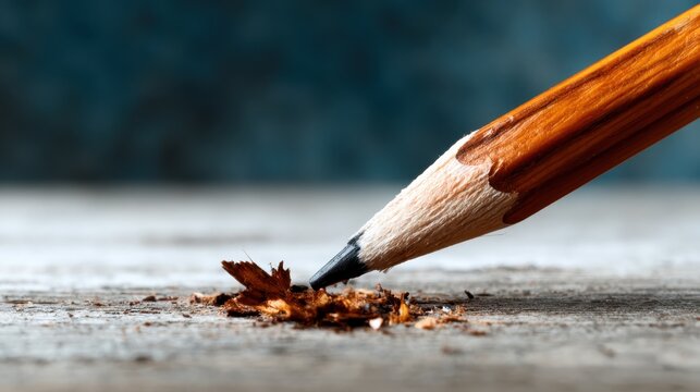 A beautifully sharpened pencil rests on a rough wooden surface, surrounded by wood shavings, illustrating creativity, craftsmanship, and the joy of writing. - Powered by Adobe