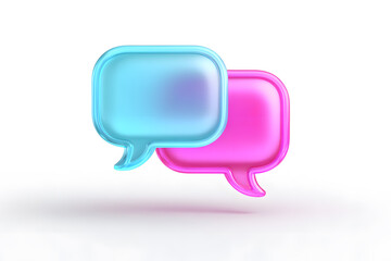 Cyan and pink 3D chat bubbles glossy isolated. Modern communication symbols for messaging apps and social media UI.