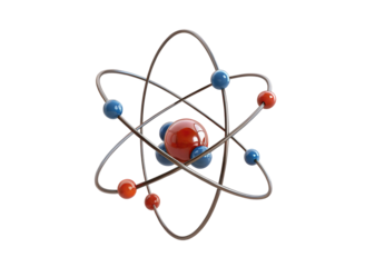 3d illustration of atomic structure with orbit paths around central nucleus and electrons