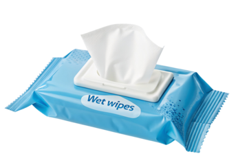Disposable wet wipes package for hygiene and personal care in blue packaging single tissue
