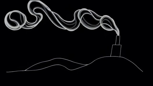Minimalist illustration of factory chimney emitting smoke on black background  
