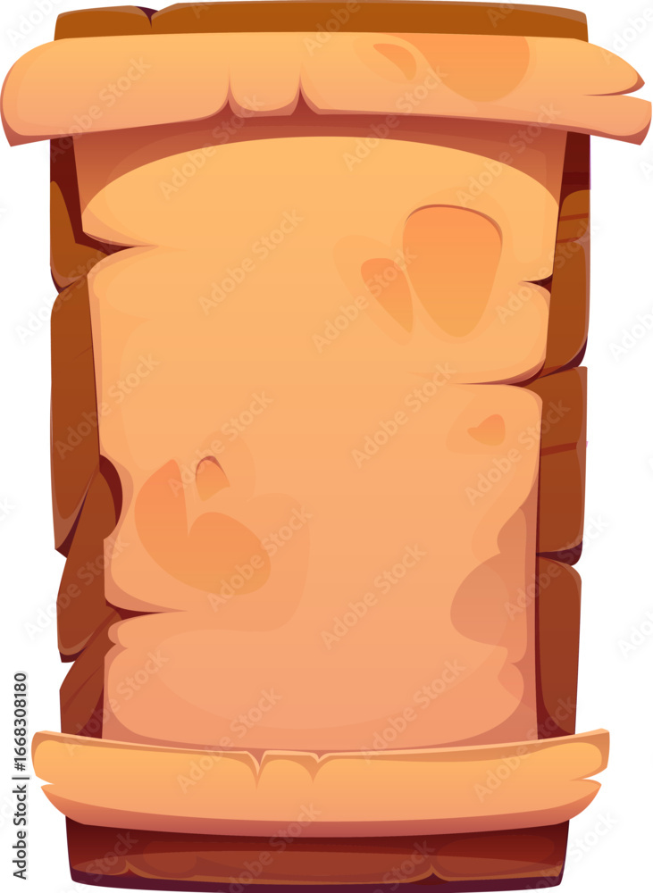 Wall mural cartoon pirate signboard, vertical scroll made of old parchment with curled edges and a weathered te