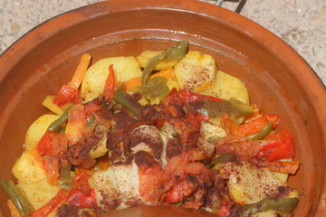 A close-up shot of a fresh moroccan tajine