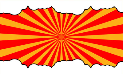 Retro comic explosion background in red and yellow with torn paper border, dynamic pop art vibe.