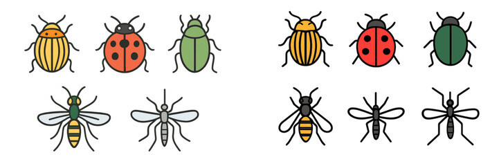 Colorful vector illustrations of various beetles and insects