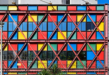 Detail of a multicolored facade in the Tijuca neighborhood, Rio de Janeiro, Brazil