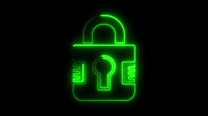 Glowing neon green padlock symbolizing cyber security and digital protection - Powered by Adobe