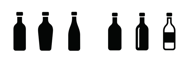 Vector illustration of various bottle shapes in black and white
