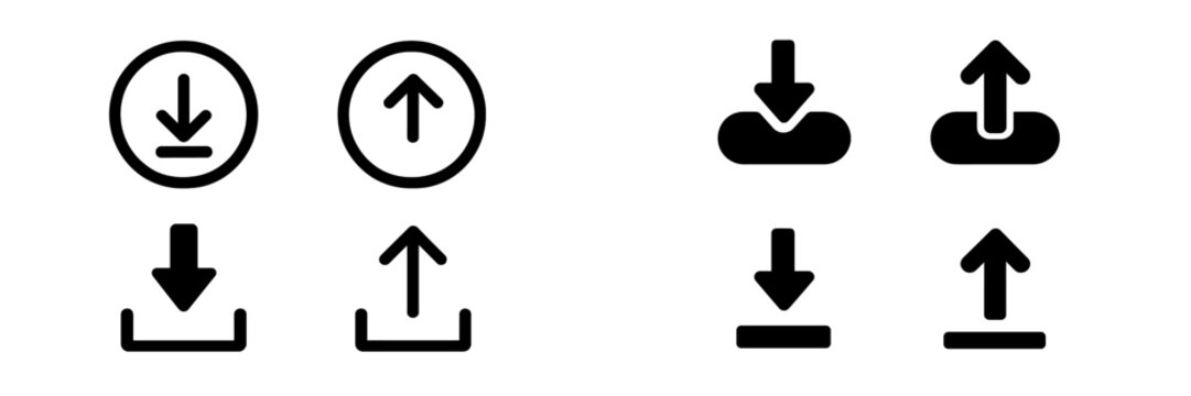 Vector icons depicting download and upload actions in black and white