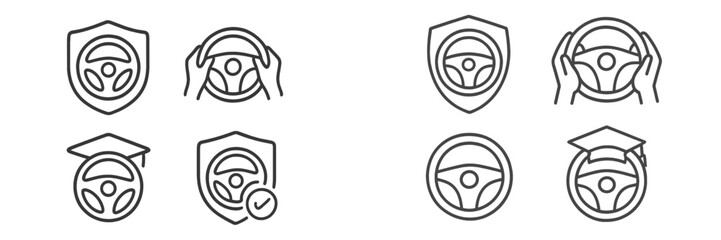 Vector illustration of steering wheels with various safety symbols
