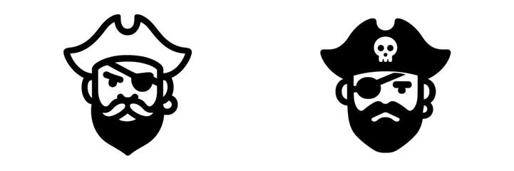 Stylized black and white pirate head illustrations for design projects