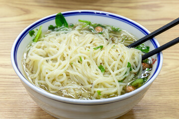 Wonton noodles, a traditional Chinese Cantonese specialty snack