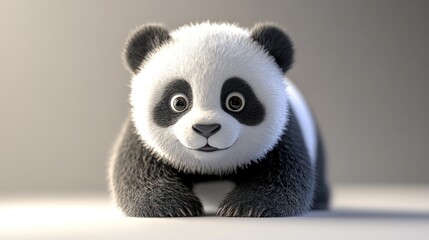 Fototapeta premium Cute cartoon panda, front view, studio shot, possible use for children's books or educational material