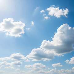 Fototapeta premium A beautiful, bright, and clear blue sky filled with fluffy white clouds on a sunny day.