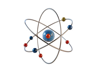 Conceptual 3d model of an atom with orbiting electrons and detailed atomic structure illustration