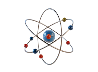 Conceptual 3d model of an atom with orbiting electrons and detailed atomic structure illustration