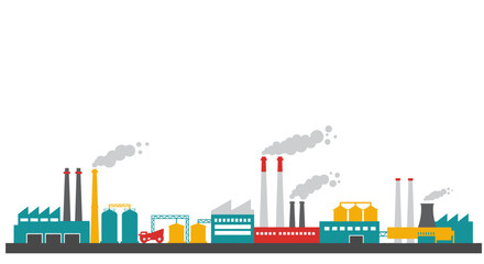 Fototapeta premium Industrial cityscape with factories and smoke silhouettes in flat style