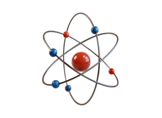 Atomic structure model depicting an element nucleus electrons orbiting paths 3d illustration