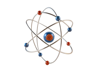 3d atom model with electrons orbiting nucleus for atomic science illustration and education