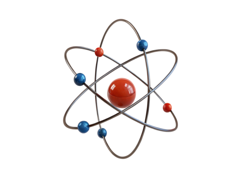 Atomic structure model depicting an element nucleus electrons orbiting paths 3d illustration