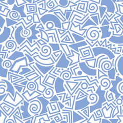 Seamless Abstract Geometric Doodle Pattern in Blue and White