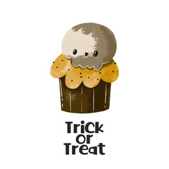 Hallooween cake with skull. Hand drawn watercolor illustration. Greeting card, Autumn holiday, fall