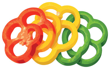 Colorful bell peppers vector: vibrant sliced capsicum in red, yellow, green for culinary design
