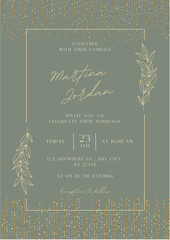 Green Floral Wedding Invitation Card