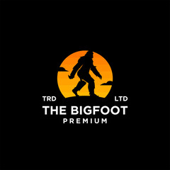Premium Big foot yeti on sunset silhouette vector logo icon design