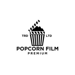 Premium popcorn cinema film vector black logo icon design