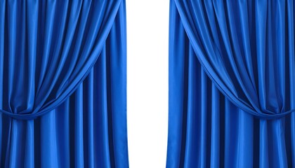 Opulent royal blue curtains suitable for elegant interior dcor, luxury design projects, theatrical backdrop concepts, or window treatment advertisements.