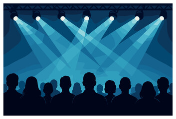 Silhouettes and spotlights vector | dramatic lighting and audience shadows for event concepts