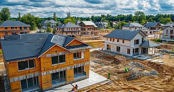 Construction site of new houses in a residential area