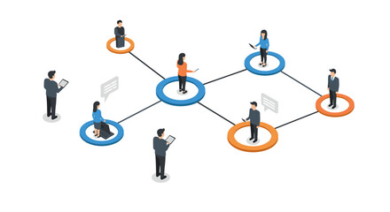Isometric business network connection with diverse team communication
